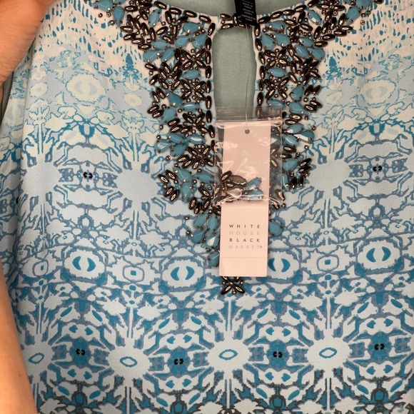 WHBM Oasis Blue Shift Lined Dress Embellished Print Sleeveless Small Petite - Picture 11 of 14
